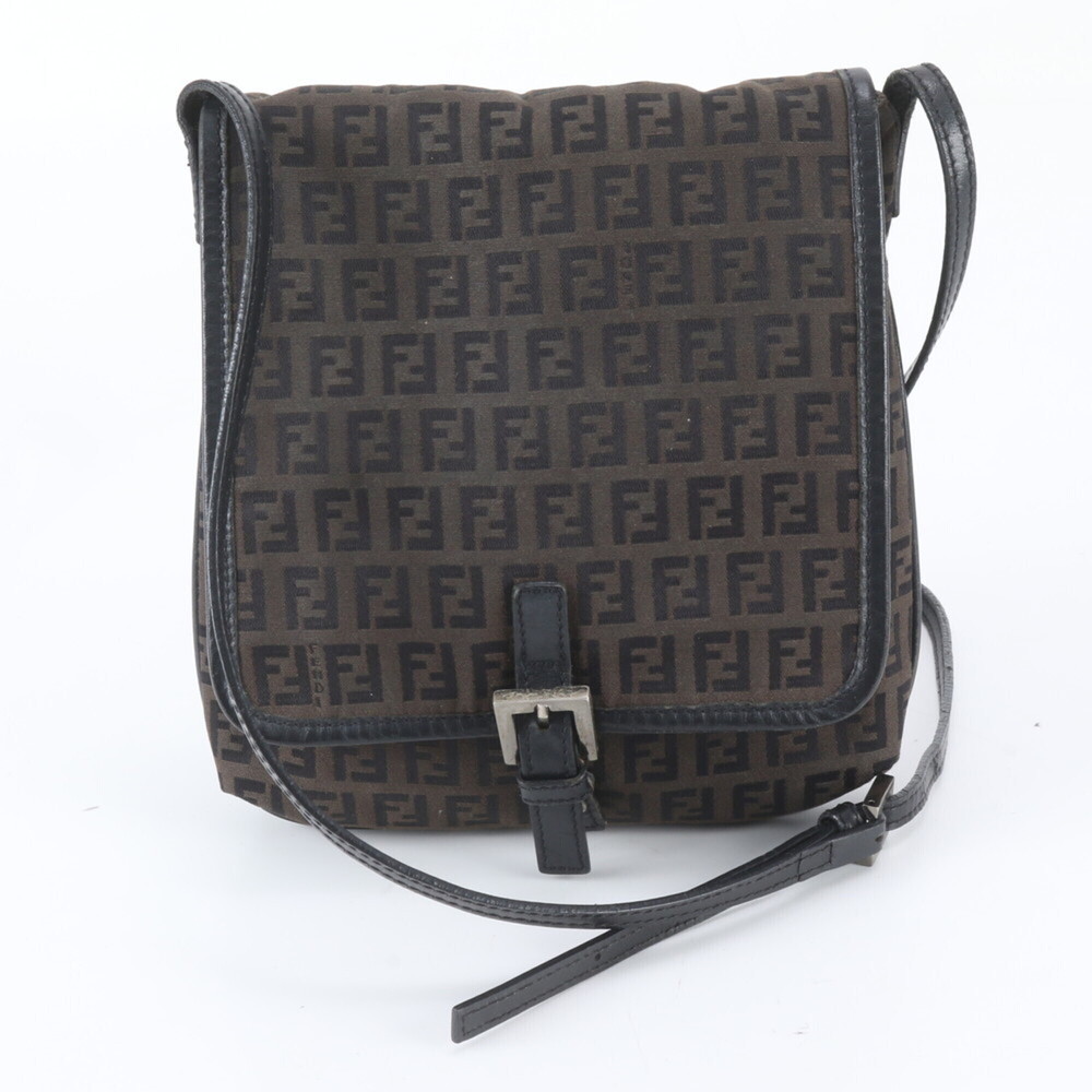 Fendi Zucchino 8BT052 Leather Canvas Shoulder Bag Crossbody for Women
